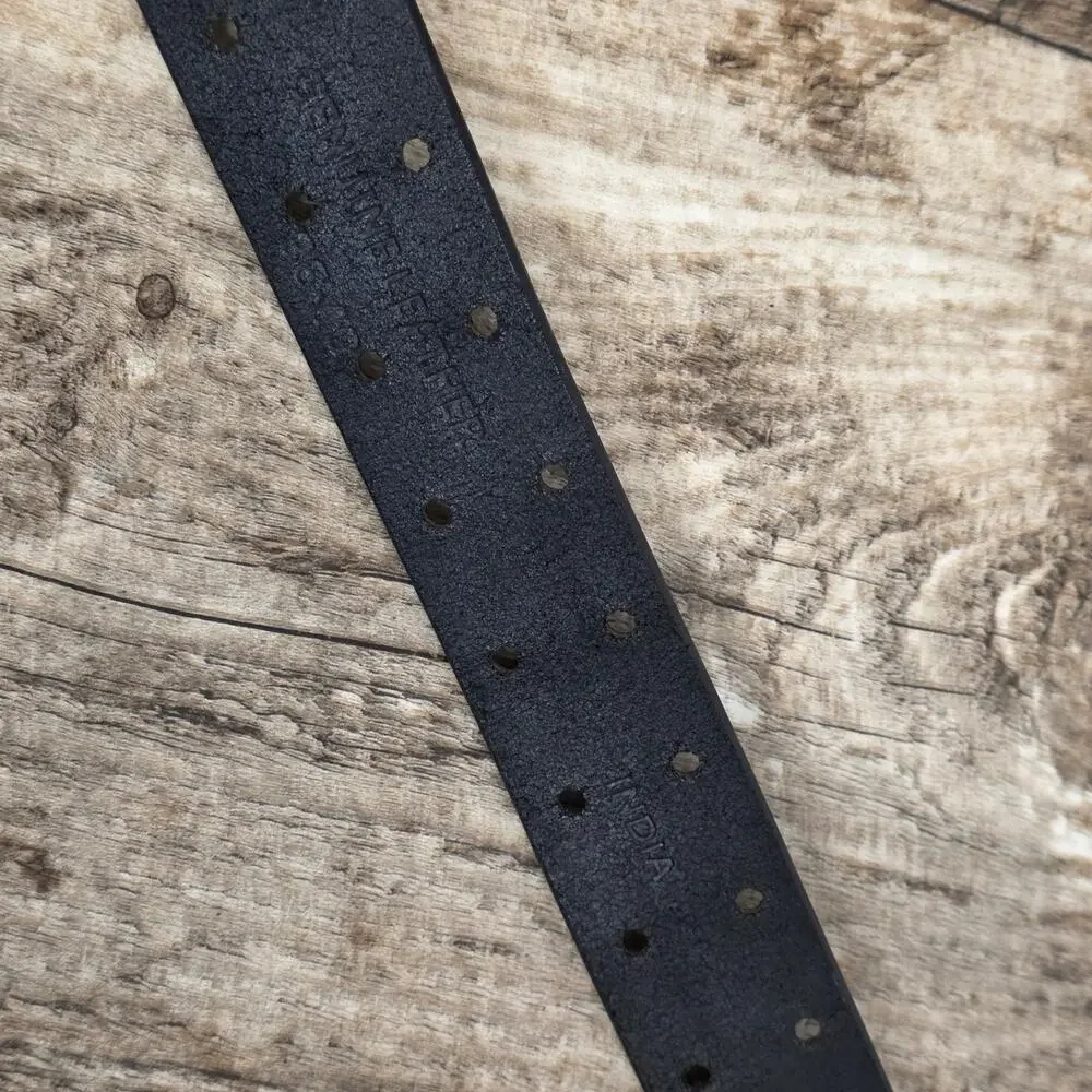 Black Leather Double Hole Belt Unisex Punk Grunge Goth Made in India